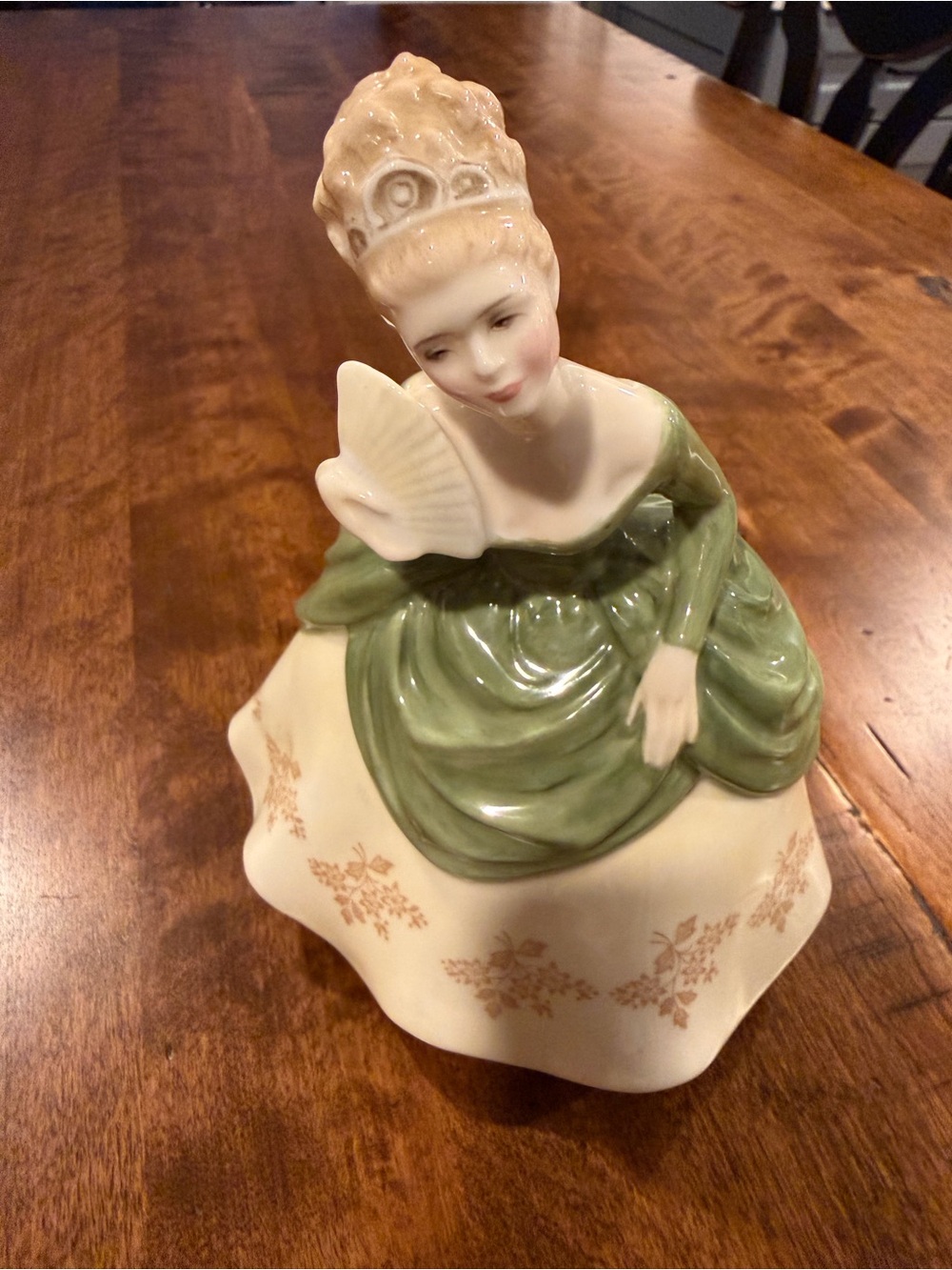 Porcelain Figurine in Sage Green Dress - Decorative Home Art